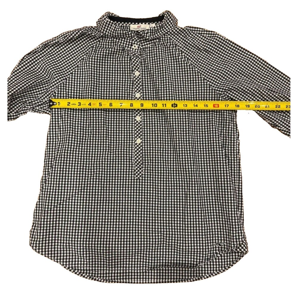 VINEYARD VINES Shirt Women's Size 8 Black Gingham Plaid Ruffle Button Down EUC - Picture 3 of 9